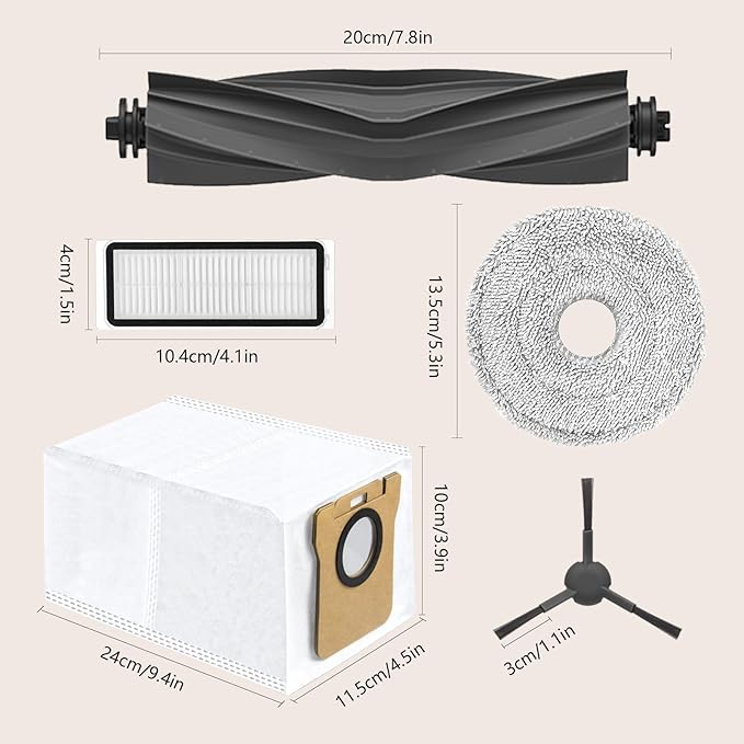 L20 Ultra/L20 Ultra Complete/L30 Ultra/L30 Ultra Complete Replacement Parts for Dreame Vacuum Cleaner, Accessory Kit: 2 Main Brushes, 6 Side Brushes, 4 HEPA Filters, 6 Dust Bags, 8 Wipes-Yivy 28PCS
