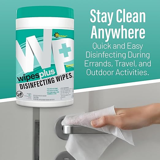 WIPESPLUS Disinfecting Surface Wipes Canister Bleach Free with Lemon Scent for Home and Business, 450 Count, (6 Packs of 75)