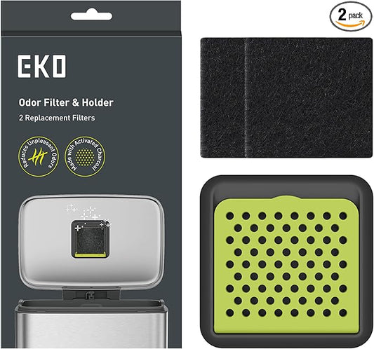 EKO Activated Charcoal Odor Filter Kit ??2-Pack Strong Odor Absorber and Deodorizer with Filter Case for Trash Cans