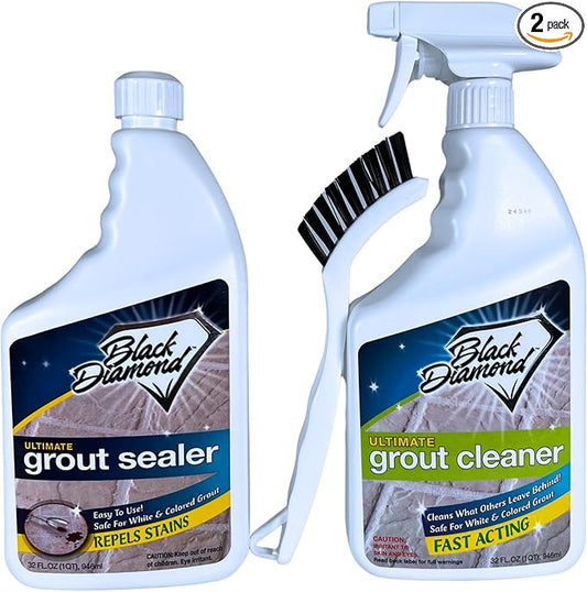 Black Diamond Stoneworks Grout Cleaner & Sealer Bundle W/Brush: Cleaner & Protector for all grout types; All Tile & Natural Stone floors, showers, & countertops