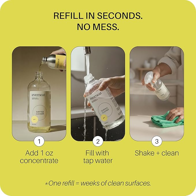 Everneat Concentrated Surface Cleaner - Lift | Lemongrass, Rosemary & Lemon | Plant-Based, Multi-Surface | 1 oz Concentrate + Just Add Water
