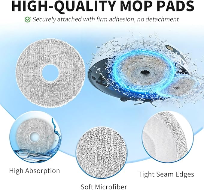 8 Pack Mop Pads for Dreame L40 Ultra/X40 Ultra/X50 Ultra/L50 Ultra/L10S Ultra/ L10s Pro Ultra Heat/L10S Ultra Gen2/L40S Ultra/X30 Ultra/L10 Ultra Robot Vacuum, Spin Cleaning Pads Replacement Parts