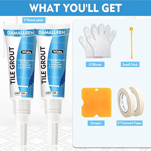 2 Pack Grout Paint Pen Kit - Fast Drying Grout Filler and Sealer for Bathroom, Kitchen Tile Joints and Gaps (White)