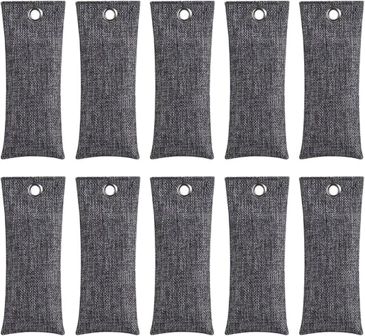 10PCS Activated Bamboo Charcoal Air Purifying Bag, Air Freshener Bag Moisture Absorber for Refrigerator Home Car, Gray