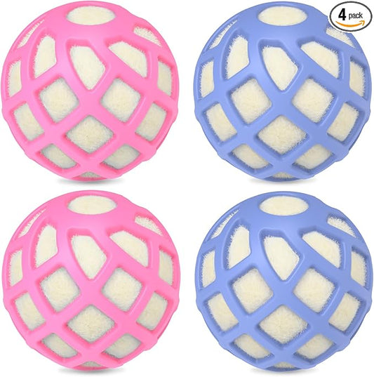 Dryer Balls ??Patented Silicone Guard, Natural Wool Core, Super Anti-Tangle & Saves Drying Time, Reduces Static & Noise, Natural Fabric Softener, XL 3" (Pink Light Blue, Pack of 4)