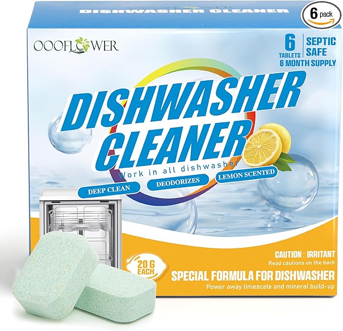 6-Pack Dishwasher Detergent and Deodorizer Tablets, Deep Clean Formula, Dishwasher Safe, Removes Scale, Odors, and Hard Water Residue (Lemon Scent)