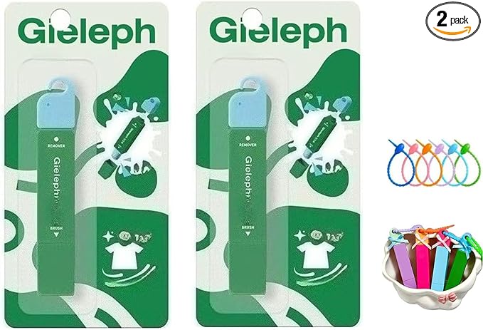 Gieleph Stain Remover, 3-Second Stain Remover Pen for Clothes, 12ml On-the-Go Spot Cleaner, Double Head Instant Treater Sticks With Lanyard, Travel & Pocket-Sized (2, Green 12ml)