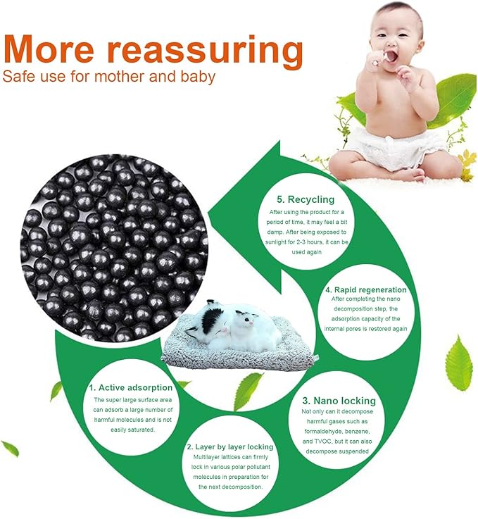 Walbest Cute Sleeping Cat Car Bamboo Charcoal Air Purifying Bags - Fluff Kitten Ornament Charcoal Bags Odor Absorber for Car Dashboard Decorations White