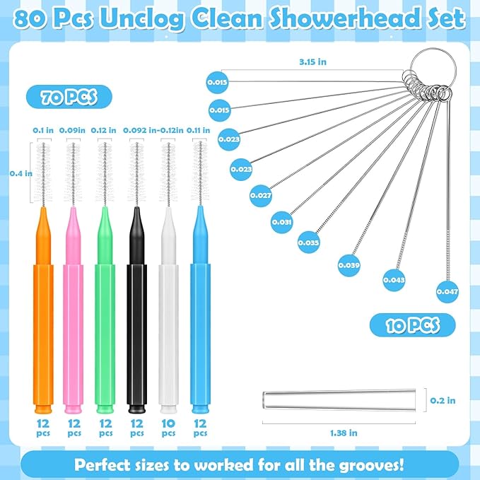 80 Pcs Multisize Shower Head Cleaner Tool, 70 Pcs Shower Head Cleaning Brush Picks for Unclogging Small Hole,10 Pcs Showerhead Clogger Removal with Storage Box for Household Bathroom(Colorful)
