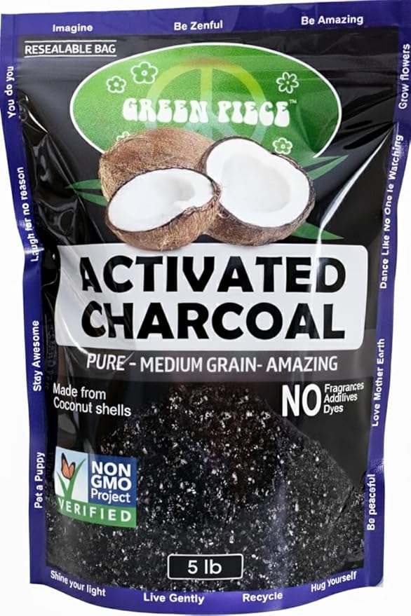 Green Piece® Activated Charcoal Medium Grain – Resealable 5 lb Bag - SUPER CLEAN - Rid Odor – Made from Coconut Shells – Kid/Pet Friendly, Great for Aquariums, Water Filters, & More