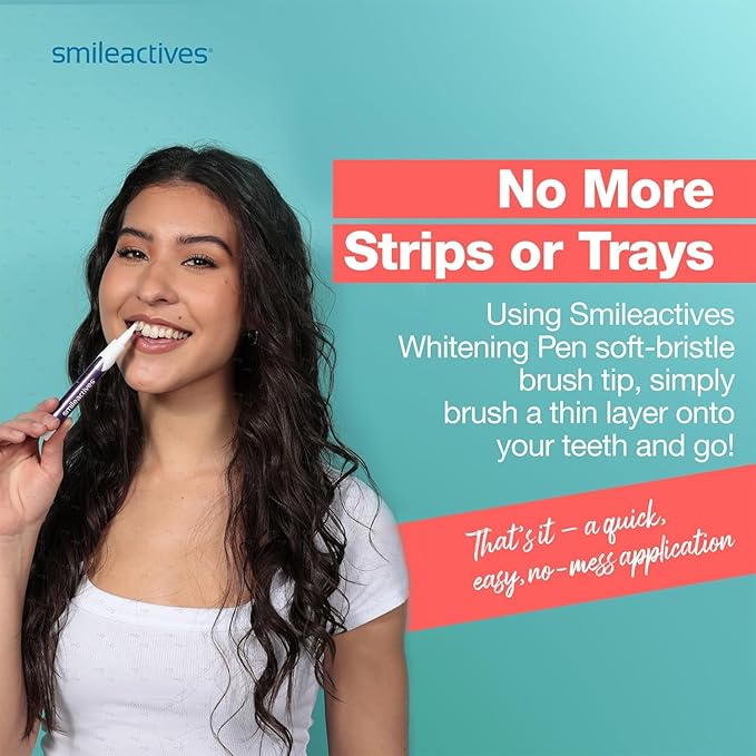 Smileactives Teeth Whitening Pen for White Smile, Fast Tooth Whitener and Stain Remover with Precision Brush Tip, Dental Quality Whitening Gel, Travel Pen, Easy to Use, Ultra Mint Flavor, 3 Pack