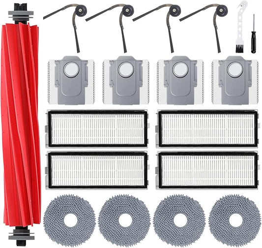 QV35A Replacement Parts for Roborock QV 35A/ QV 35S Robot Vacuum Accessories Kit with 1 Roller Brushes, 4 Mop Pads, 4 Dust Bags, 4 Filters, 4 Side Brushes,1 Cleaning Brush,1 Screwdriver -19Pack