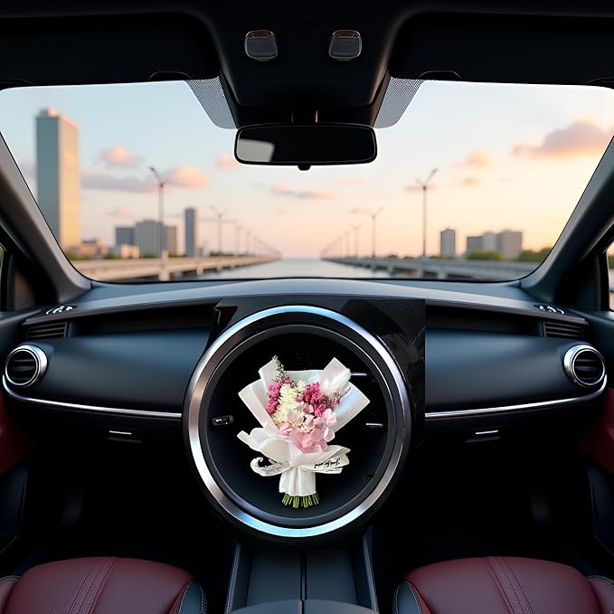 Fresh Flowers Mini Dried Flowers Bouquet for Car Air Vent Clips, Car Air Outlet Perfume Decoration, Air Fresheners Interior Accessories,Automotive Air Fresheners Pink (White, Random fragrance)