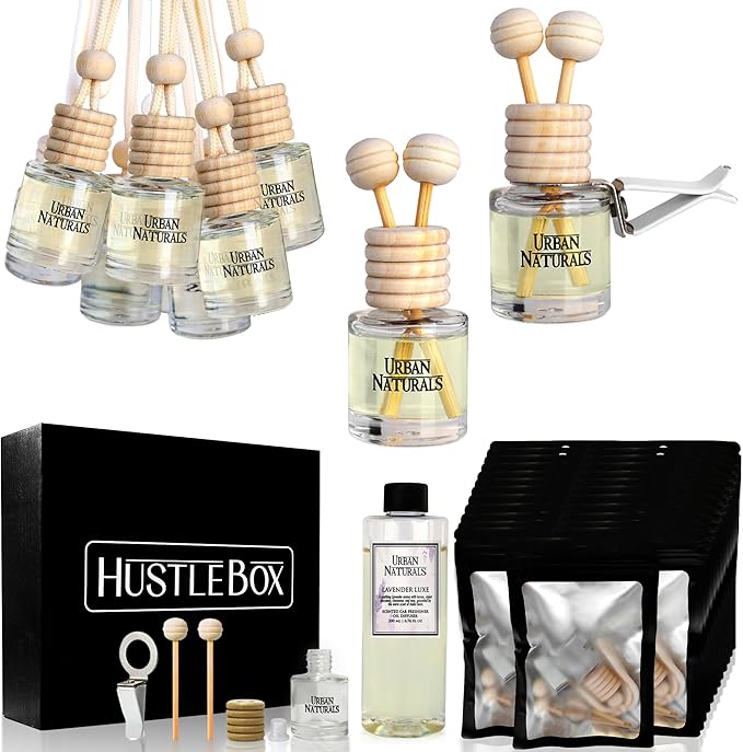 Lavender Luxe Hanging Car Air Freshener and Essential Oil Diffusers with Vent Clips - 25-Pack Automobile Aromatherapy Diffuser Bottles - Kit Ideal for Resale, Gifts & Party Favors