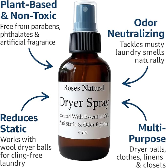 Natural Dryer Ball Spray, 4 oz, Patchouli, Lavender,Essential Oil Laundry Refresher, Fabric Freshener for Clothes, Linens & Wool, Anti-Static & Odor Neutralizer, Made in the USA (Lavender)