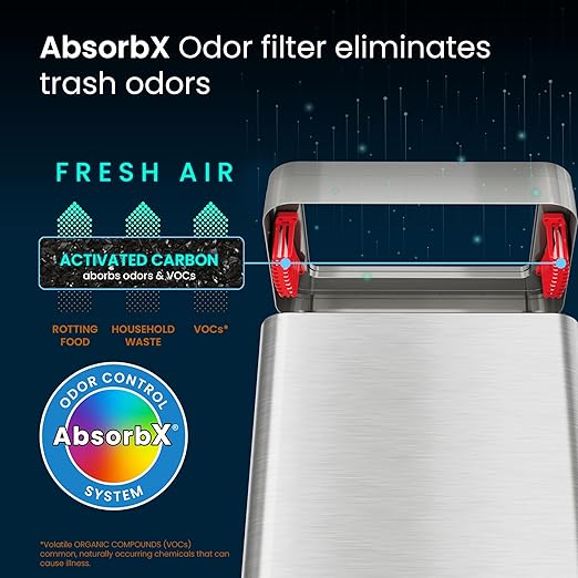 iTouchless 18 Gallon Open Top Kitchen Trash Can Recycling Bin with Wheels and Double Odor Filters Rectangular Commercial Stainless Steel 68 Liter Trashcan Home Office Work Bedroom Livingroom Garage