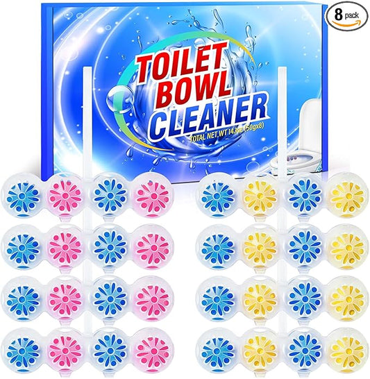 STRN Toilet Bowl Cleaners Rim Hanger, Toilet Bowl Cleaning Balls, Lemon & Magnolia Scents, Toilet Bowl Freshener, 8 Packs(32 balls)