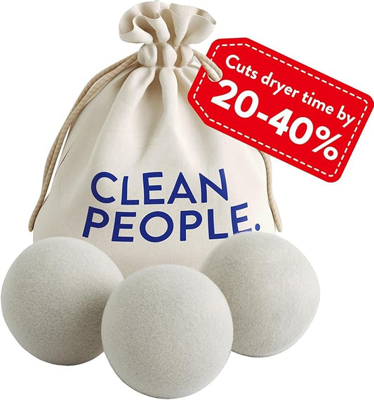 The Clean People 100% New Zealand Wool Dryer Balls - 3 Pack - for Laundry, Fabric Softening, Anti Static, No Lint, Odorless and Reusable