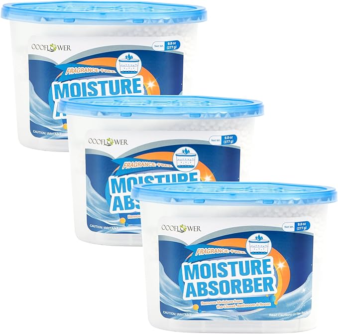 3-Pack Moisture Absorber, 9.8 oz (277g), Traps Moisture & Humidity, Portable Dehumidifier for Closets, Bathrooms, Toilets, Study Rooms, RVs, Basements