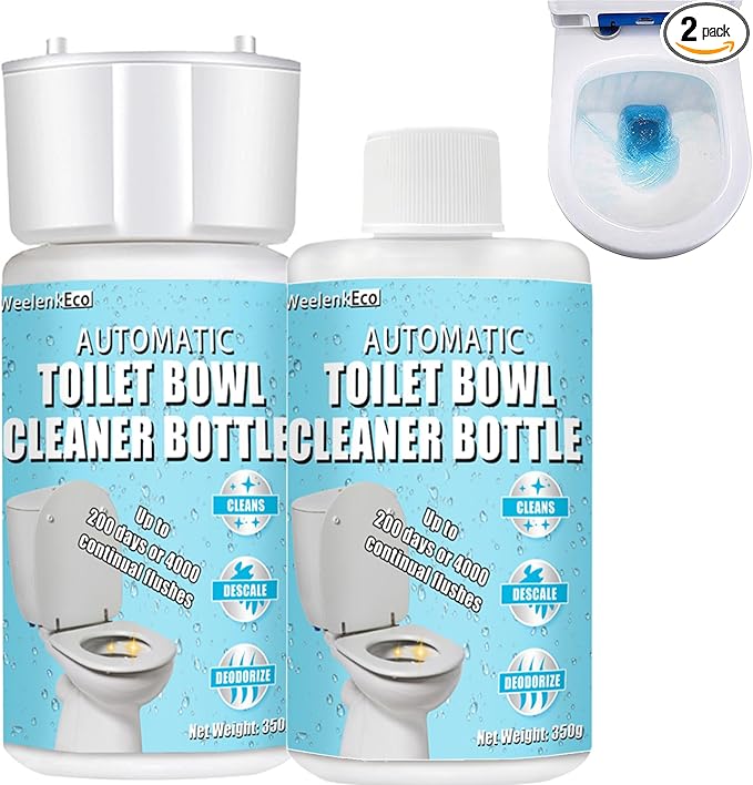 Automatic Toilet Cleaner, Blue High-Concentration Liquid for Powerful Toilet Bowl Cleaning, Lasts 200 Days or Over 4000 Uses, Deodorizes and Prevents Stains in Bathroom Toilets (2Bottle)