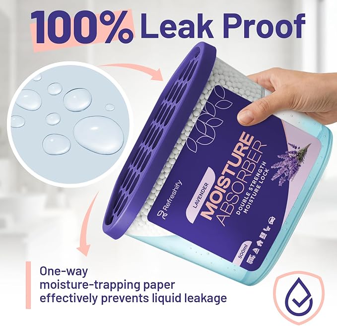 Premium Moisture Absorbers and Dehumidifier Tubs – High-Efficiency Closet Dehumidifier and Dehumidifier for Car, Odor Control Lavender, 6 Pack, 7.5 Oz