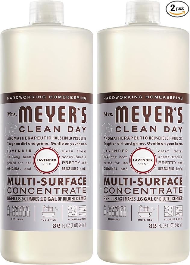 MRS. MEYER'S CLEAN DAY Multi-Surface Cleaner Concentrate, Use to Clean Floors, Tile, Counters, Lavender, 32 fl. oz (Pack of 2)