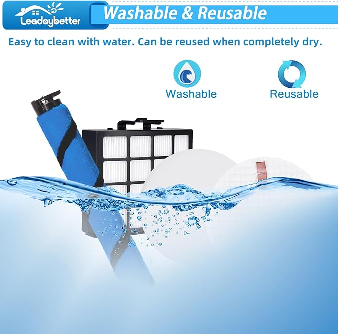 Leadaybetter Filter Replacement for Shark AZ2000 UV2500 AZ2002 AZ2000W AZ2001AMZ Vertex DuoClean PowerFin, Part XHFAZ2000 XFFKAZ2000#1483FC2000, 2 + 4 Filters, 1 Soft Brushroll