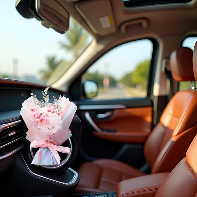 Pink Mini Dried Flowers Bouquet for Car Air Vent Clips, Car Air Outlet Perfume Decoration FlowerVent Clips Air Fresheners Interior Accessories Automotive