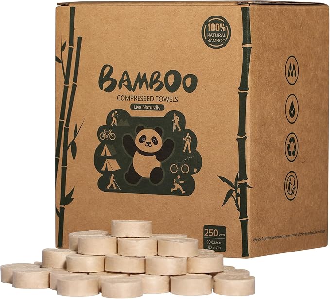 LEKOCH Bamboo Compressed Towel Tablets - Biodegradable & Eco-Friendly Mini Washcloths, Bulk Disposable Towels for Travel, Camping, Gym | Portable, Moisture-Proof - 100/250/500 Pack