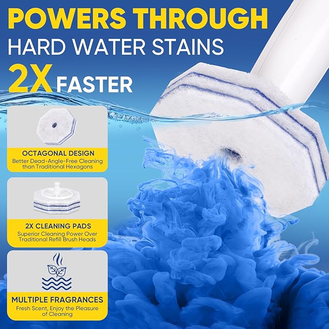 30Ct Aromative Toilet Brush Refills, Toilet Bowl Cleaner Refills, Double-Layer Cleaning Pads Added, Disposable Refill Heads for Toilet Bowl Cleaner Wands，Lemon, Blue Ocean, Lavender （Patented）