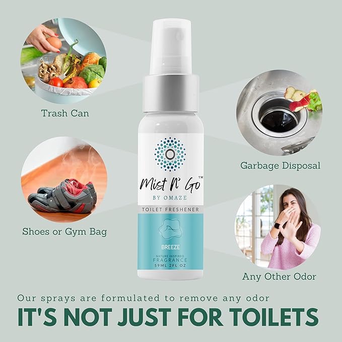 Mist N’ Go by Omaze Travel Bathroom Spray for Toilet Spray Odor Eliminator - Travel Toilet Spray for Bathroom Air Freshener Spray for Bathroom Deodorizer - Mix All, Family Pack (2oz x5 + 1oz x5)