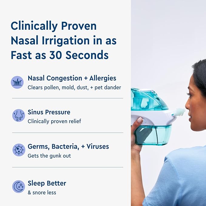 Navage® Starter Bundle – Nasal Irrigation System - Saline Nasal Rinse Kit with 1 Nose Cleaner and 30 SaltPods for Congestion Relief ($109 Value). Sinus Rinse for Clinically Proven Benefits
