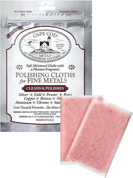 Cape Cod Polishing Cloths for Fine Metals | Jewelry Cleaner and Tarnish Remover | Silver Polishing to a Brilliant Shine | Foil Pack of (2) 4x6 Cloths