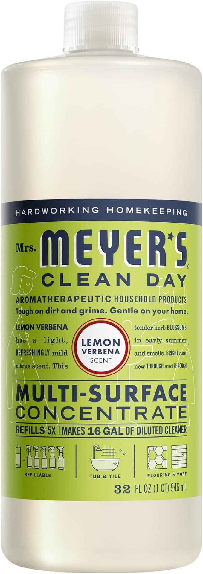 MRS. MEYER'S CLEAN DAY Multi-Surface Everyday Concentrate, Lemon Verbena Scent, 32 Fl Oz Bottle