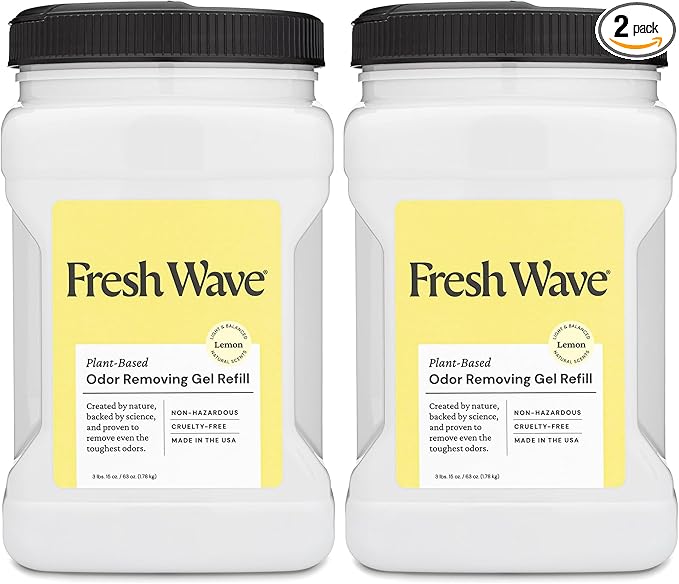 Fresh Wave Lemon Odor Removing Gel Refill, 63 oz. - Safer Odor Absorbers for Home, Natural Plant-Based Odor Eliminator, Every 15 oz. lasts 30-60 Days, For Cooking, Trash & Pets (Pack of 2)