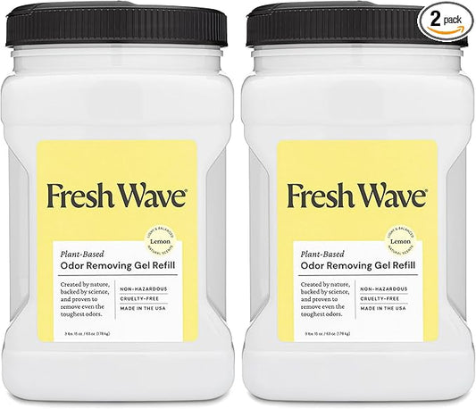 Fresh Wave Lemon Odor Removing Gel Refill, 63 oz. - Safer Odor Absorbers for Home, Natural Plant-Based Odor Eliminator, Every 15 oz. lasts 30-60 Days, For Cooking, Trash & Pets (Pack of 2)