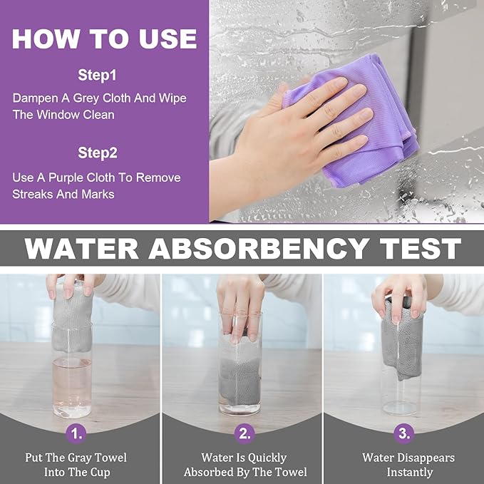 Window Cleaning Cloth - Purple: Streak-Free with Just Water. This Purple Window Cloth Cleans Smooth Surfaces, Allowing You to Clean Windows Without Leaving Streaks. Reusable Microfibre Window Cloth.