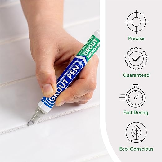 Grout Pen Light Grey Tile Paint Marker: Waterproof Grout Paint, Tile Grout Colorant and Sealer Pen - Light Grey, Wide 15mm Tip (20mL)