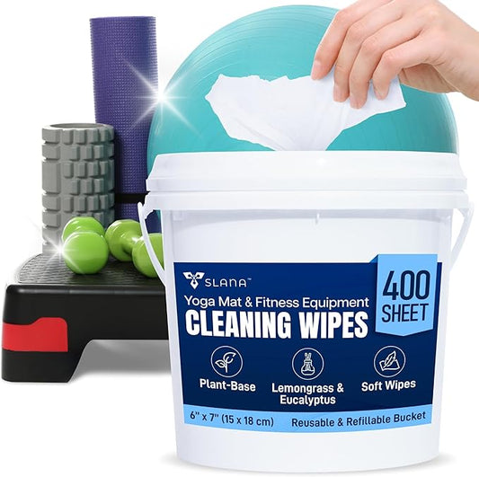 Plant-Based Gym Wipes (400 Count) – Large 6”×7” Fitness Equipment Cleaning Yoga Mat Cleaner Wipes, Lemongrass, Residue-Free, Non-Toxic, Safe for Bikes, Treadmills & Home Gyms