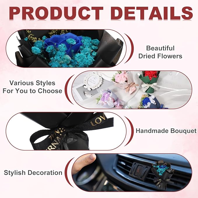 uxcell Dark Blue Small Bouquet Car Air Freshener Vent Clips, Mini Decorative Rose Bouquet with Fragrance Diffuser for Women, Automotive Air Freshener Decoration, Style 4