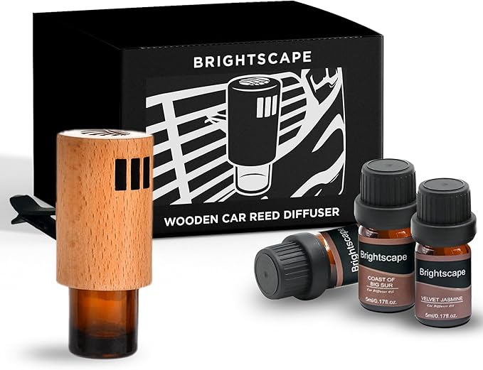 Clip‑On Wooden Car Reed Diffuser – Stylish Car Air Freshener with Aesthetic Wood Design, Refillable & Eco‑Friendly Aromatherapy for Long‑Lasting Fragrance, Includes 3 x 0.17 fl oz Oils