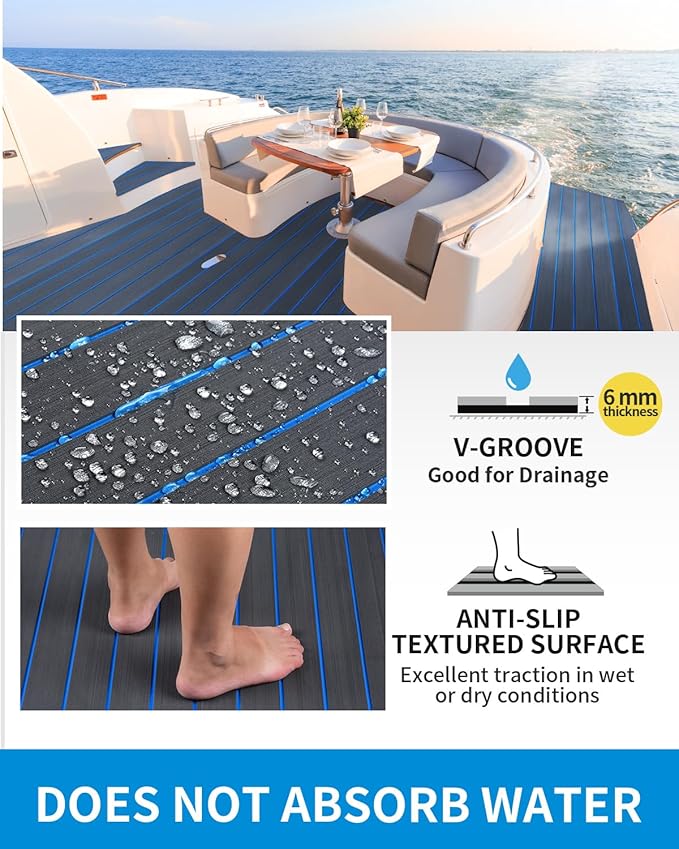 OCEANBROAD EVA Foam Boat Flooring with 3M Adhesive Backing Marine Self-Adhesive Decking 96''x45.6''/36''/28.8''/16.8'', 48''x16.8'' Faux Teak Sheet for Jon Boats Swim Platform Helm Pad RV Floor