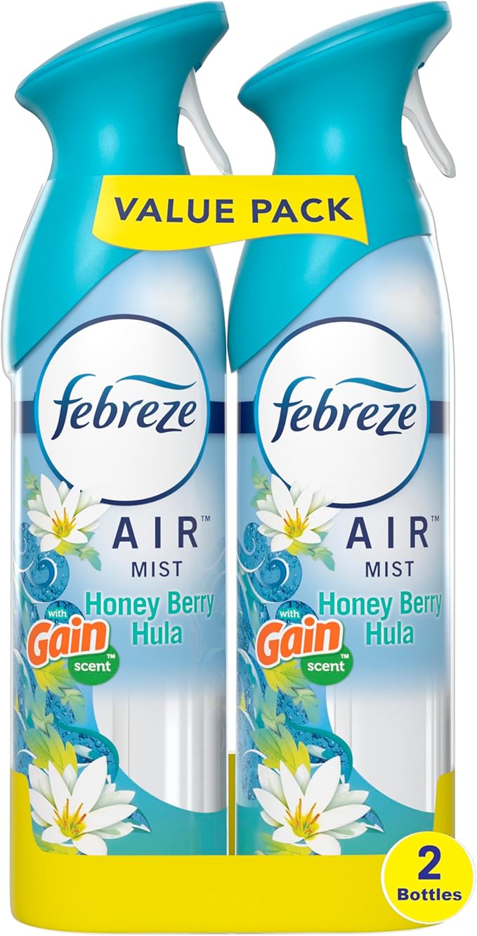 Febreze Air Mist Air Freshener Spray, Odor-Fighting Room Spray, Air Fresheners for Home and Bathroom and Kitchen, Aerosol Can, Honey Berry Hula Scent, 8.8oz (Pack of 2)