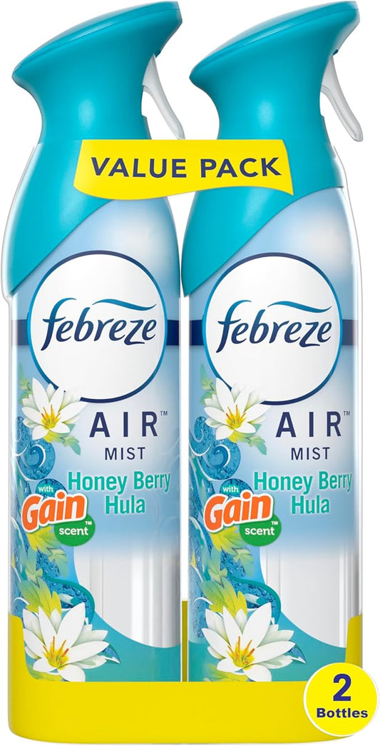 Febreze Air Mist Air Freshener Spray, Odor-Fighting Room Spray, Air Fresheners for Home and Bathroom and Kitchen, Aerosol Can, Honey Berry Hula Scent, 8.8oz (Pack of 2)