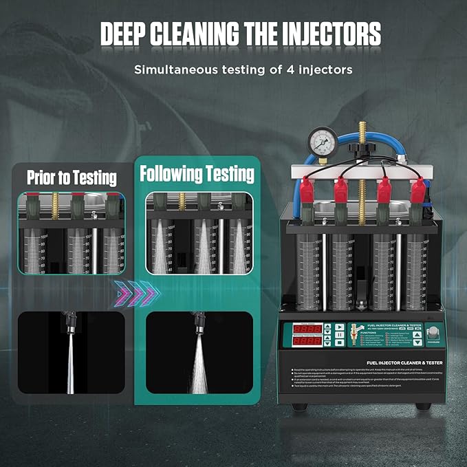Injector Cleaner Machine 4-Cylinder, Injector Cleaner Tester Machine with LED Display, Maquina de limpiar inyectores for Gasoline Diesel Car Motorcycle