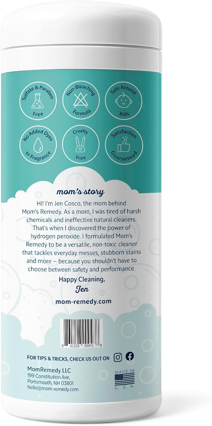 MOMREMEDY Hydrogen Peroxide Cleaning Wipes | All Purpose Cleaner and Stain Remover | Multipurpose for Kitchen, Bathroom, All Surfaces