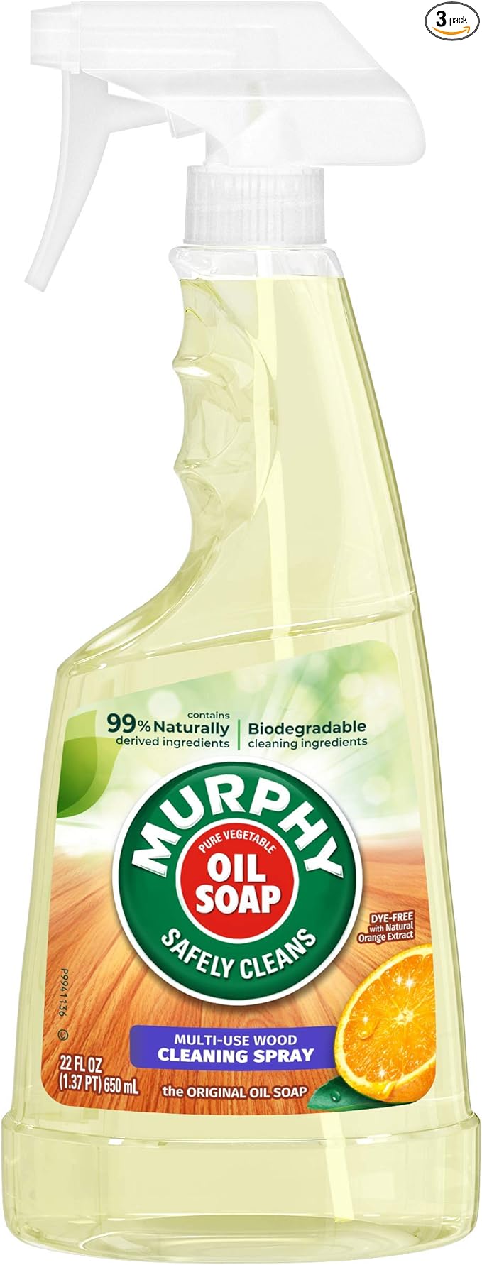 Murphy Oil Soap Wood Cleaner, Concentrated Original Spray, 650 ml / 22 Fl. Oz - 3 Packs