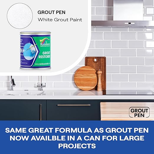 Grout Pen White Grout Paint: Waterproof Tile Paint Grout Refresh Restorer for Floor, Kitchen & Bathroom Shower Tiles - White - Can Size for Larger Projects - 125ml (4.2oz)