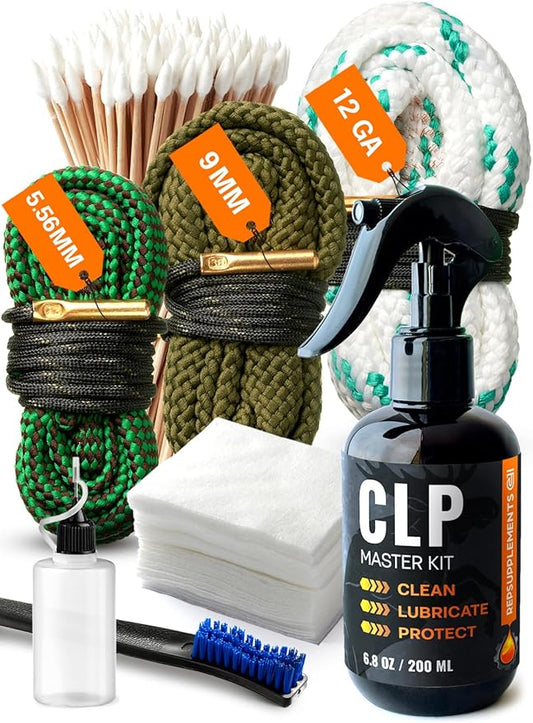 Gun Cleaning Oil Kit 3-in-1 Cleans, Lubes, Protects - 6.8 Oz Sprayer Gun Oil Cleaner and Lubricant, Needle Oiler, Cleaning Patches, Cleaning Swabs and Brush - Gun Oil and Cleaning Kit