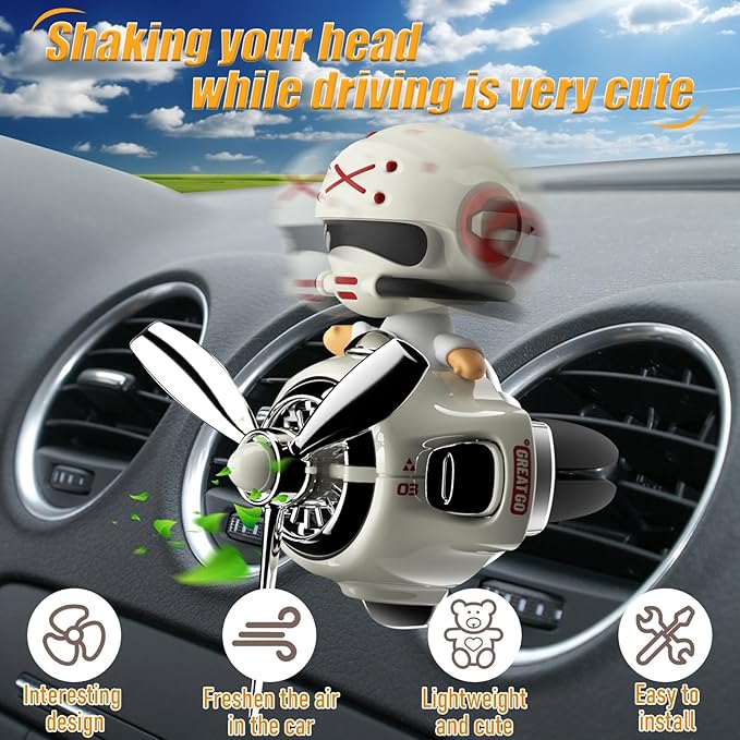 2Pcs Car Air Fresheners, Cute Bear Pilot Automotive Air Outlet Creative Car Perfume Diffuser, Automotive Accessories Air Vent Decoration with 8 Fragrant Tablets (White 1+White 1)